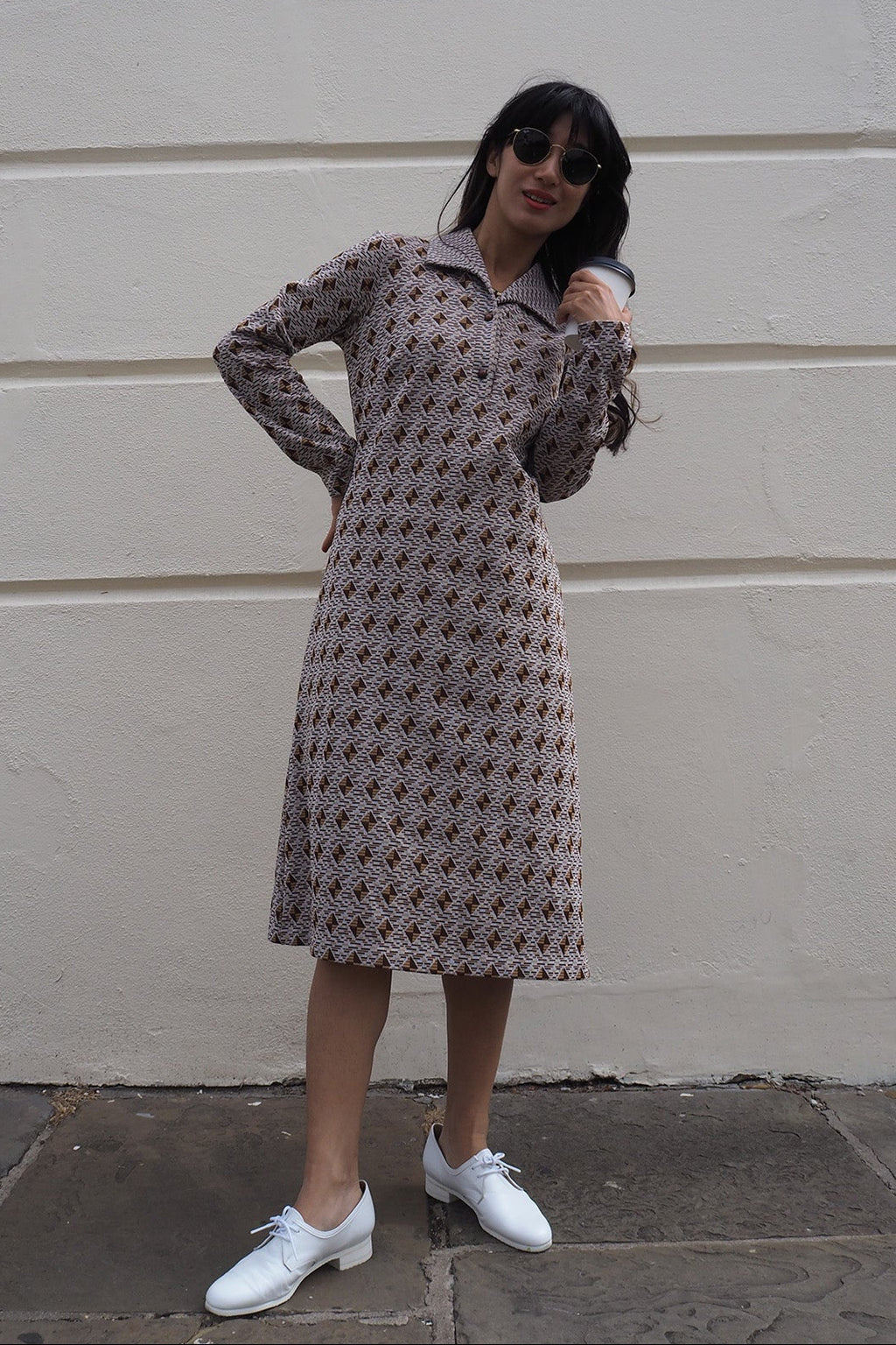 70's Geometric Pattern Dress London Vintage | I-Line Shift Dress