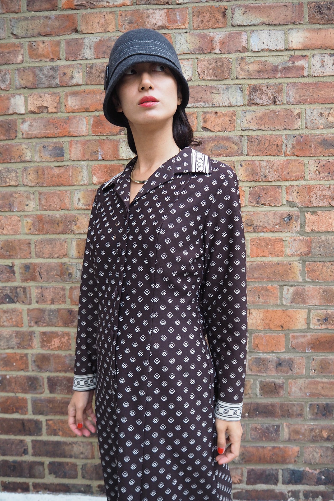70's Brown Midi Dress London Vintage | 50's Style Shirt Dress