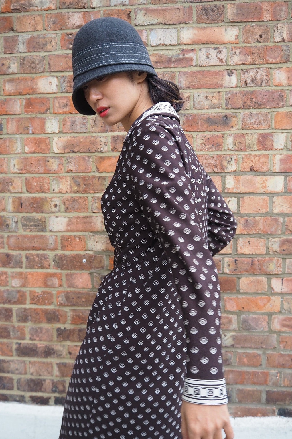 70's Brown Midi Dress London Vintage | 50's Style Shirt Dress