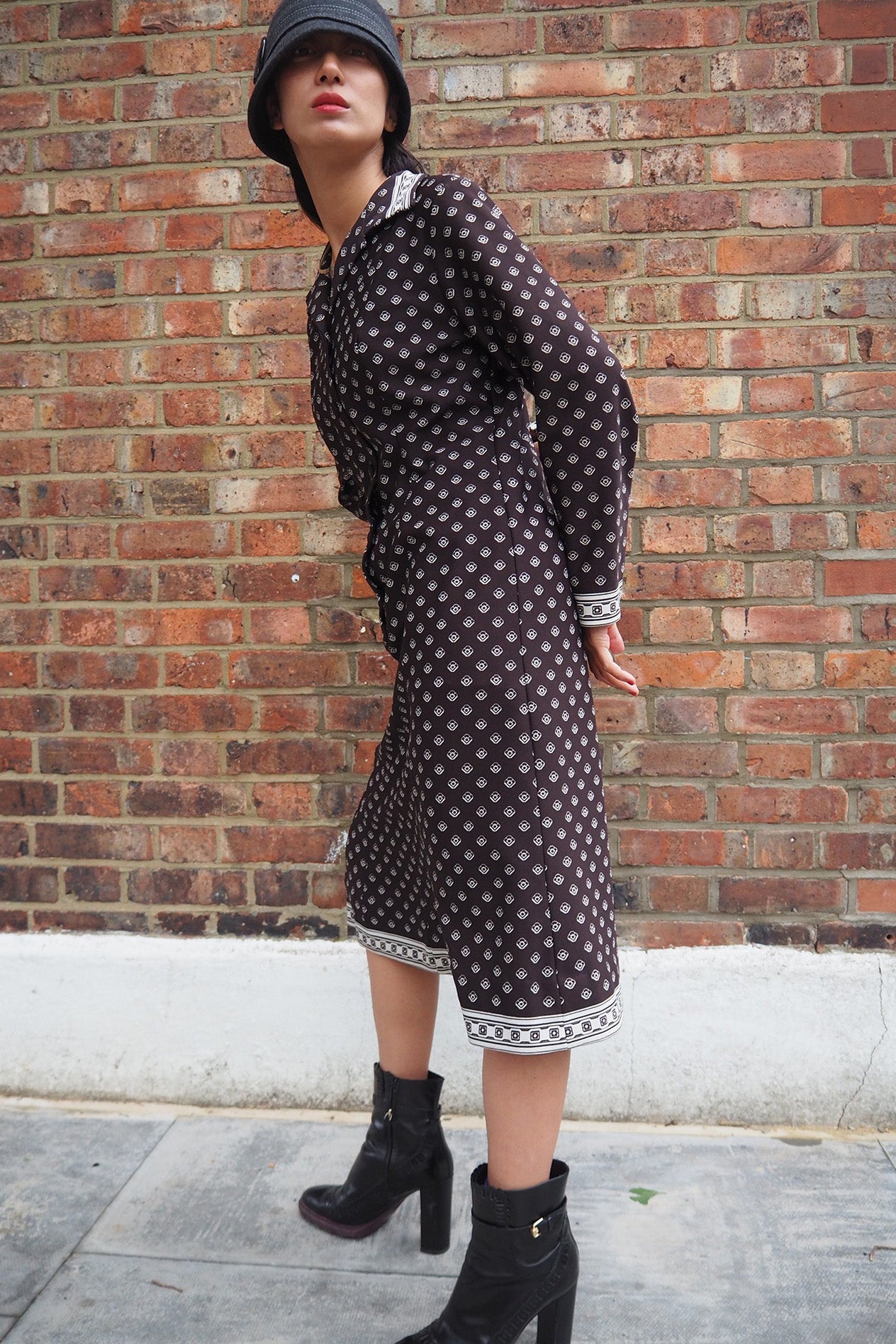 70's Brown Midi Dress London Vintage | 50's Style Shirt Dress