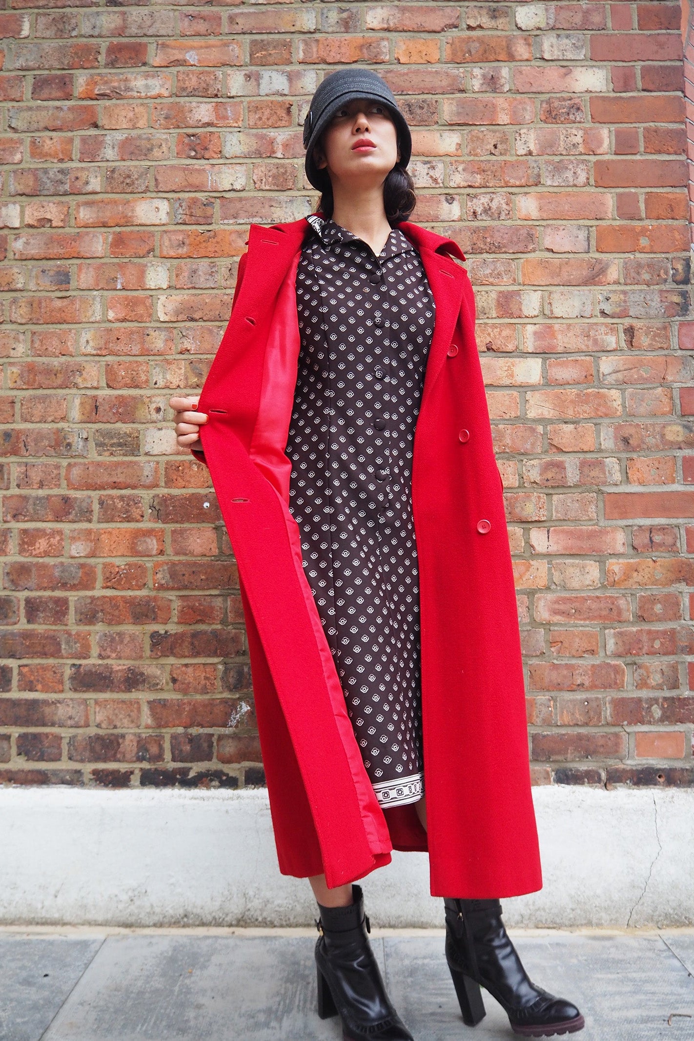 70's Brown Midi Dress London Vintage | 50's Style Shirt Dress