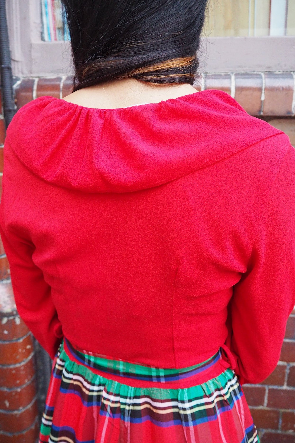 70's Plaid Maxi Dress London Vintage | Red Madras Check Ruffle Dress