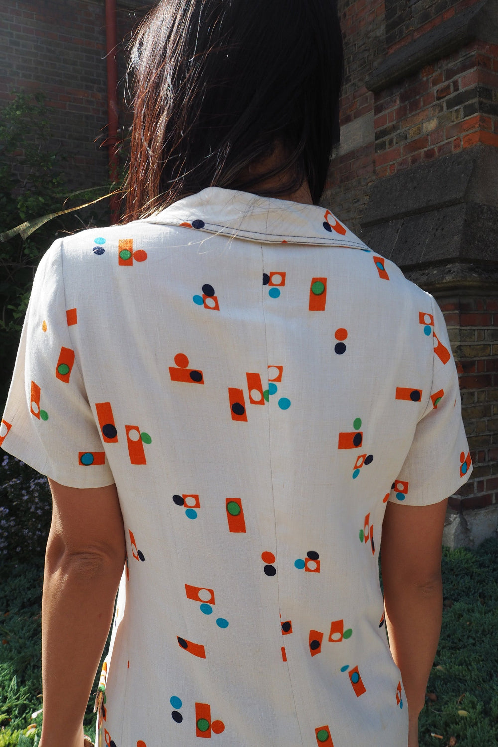 70's Vintage French Pop Print Mini Dress with Bunny Ear Collar