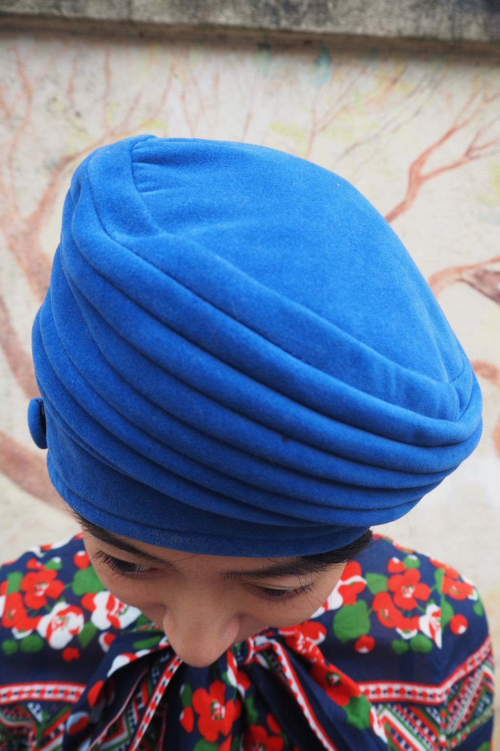 50's Velour Hat Jacoll Hat London | Royal Blue Velvet Vintage Hat
