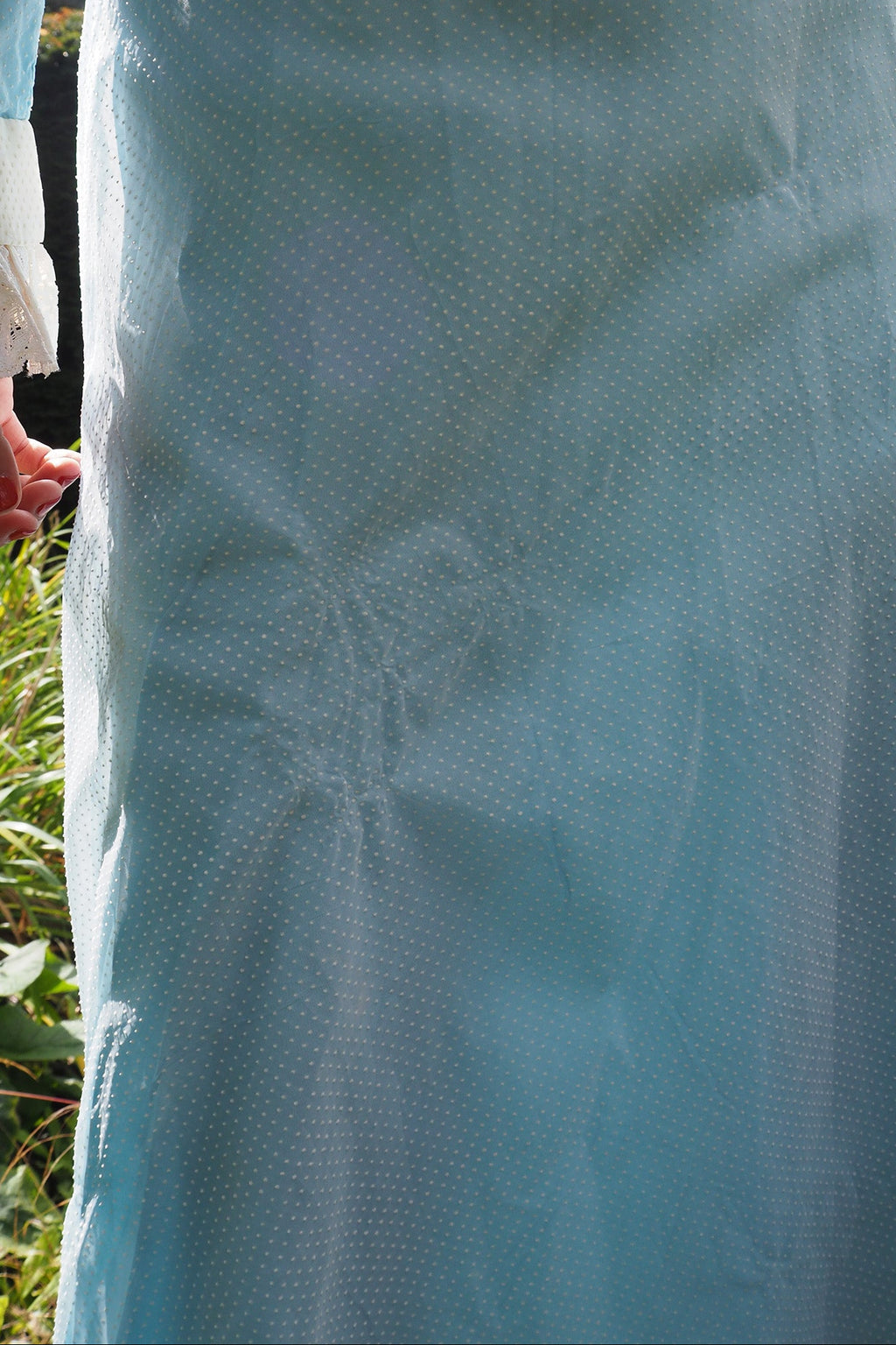 70's Victorian Dress London Vintage | Romantic Polka Dot Lace Maxi Dress