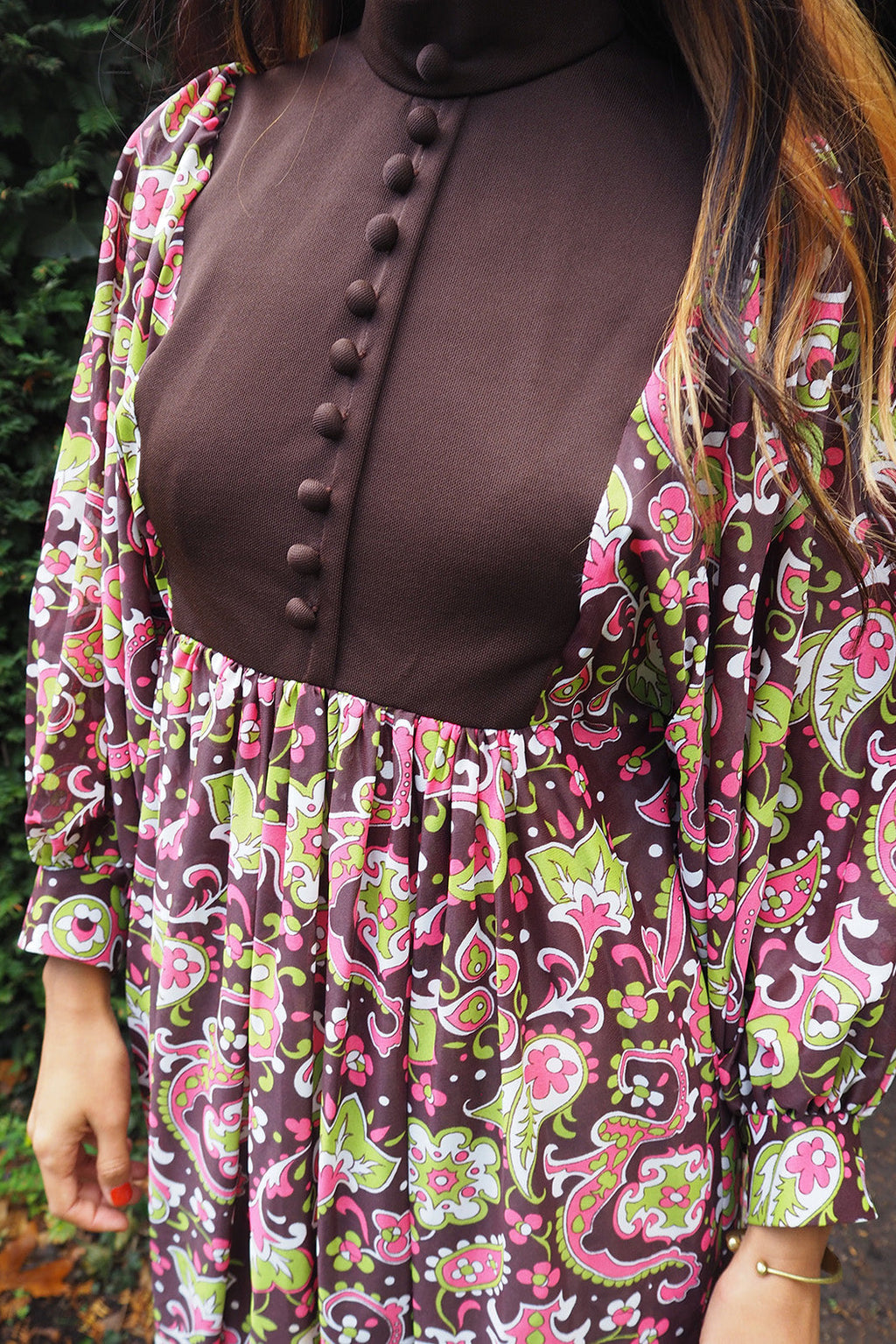70's Edwardian Style Dress London Vintage | Dolman Sleeve Colorful Dress