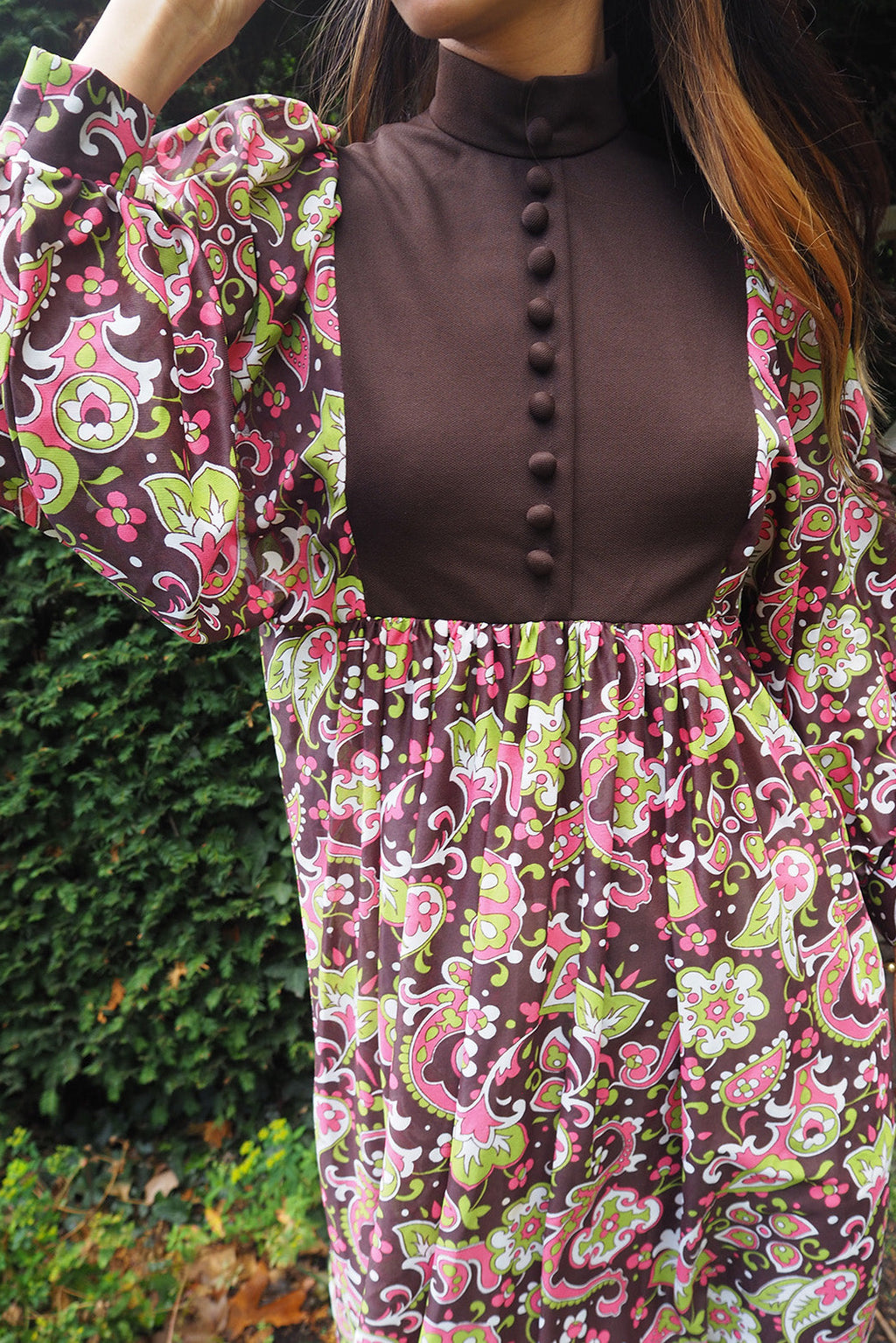 70's Edwardian Style Dress London Vintage | Dolman Sleeve Colorful Dress