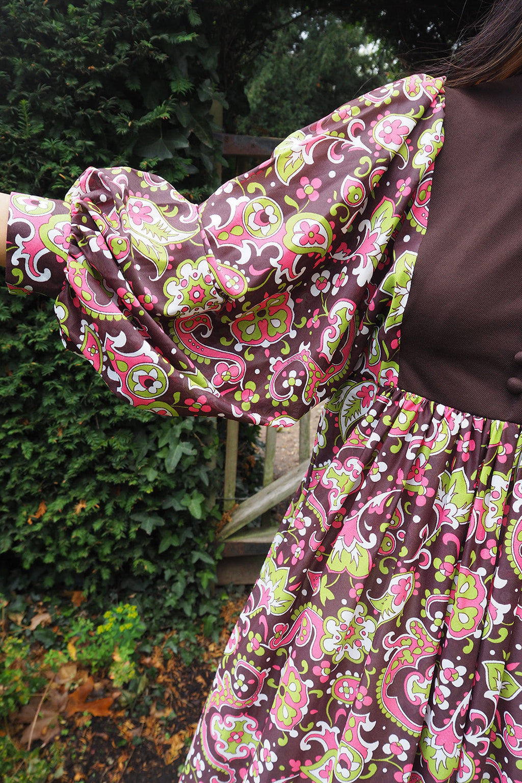 70's Edwardian Style Dress London Vintage | Dolman Sleeve Colorful Dress