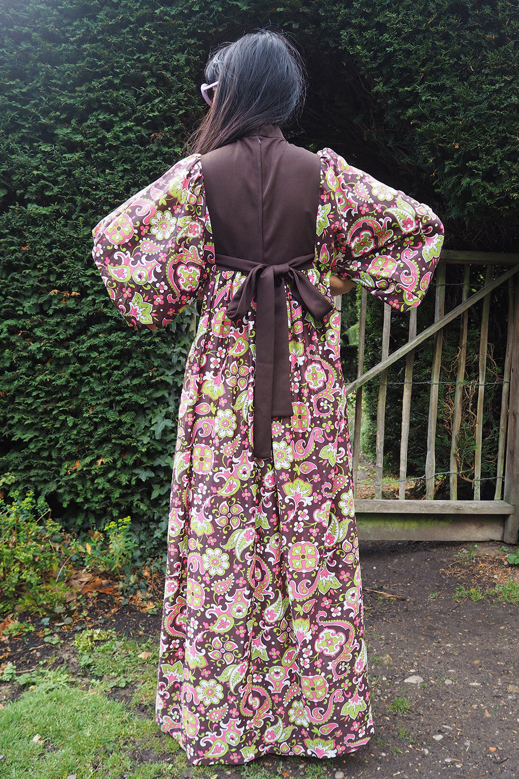 70's Edwardian Style Dress London Vintage | Dolman Sleeve Colorful Dress