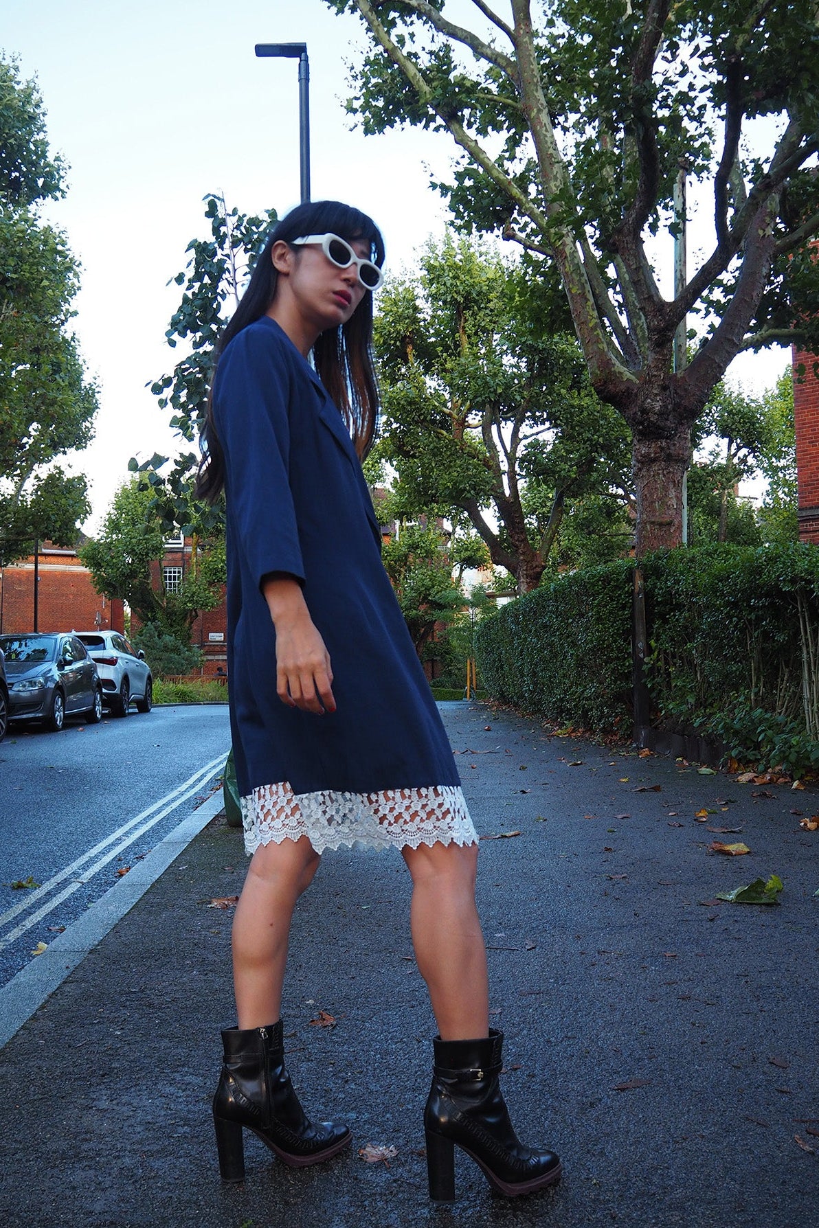 80's Dramatix Lace Shirt Gown | Navy Vintage Romantic Blouse