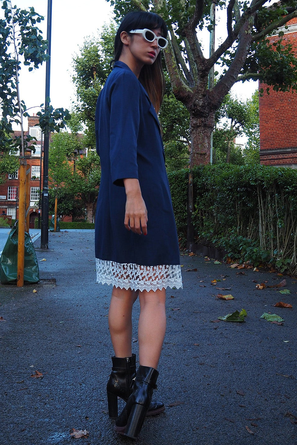 80's Dramatix Lace Shirt Gown | Navy Vintage Romantic Blouse