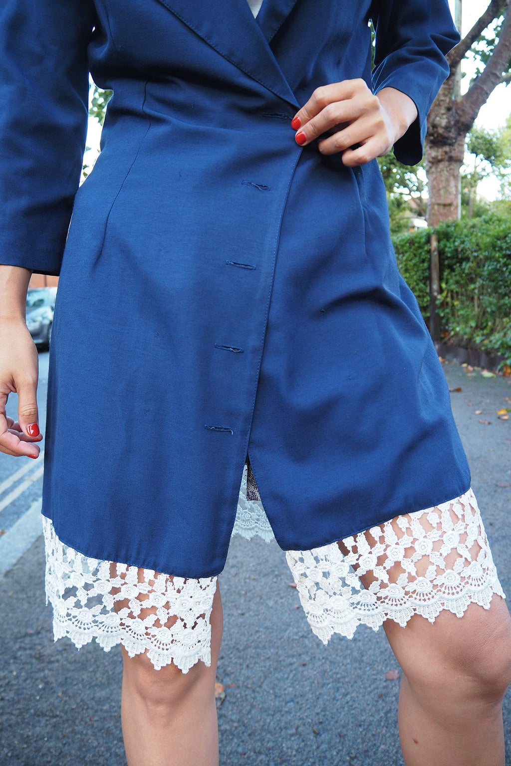 80's Dramatix Lace Shirt Gown | Navy Vintage Romantic Blouse