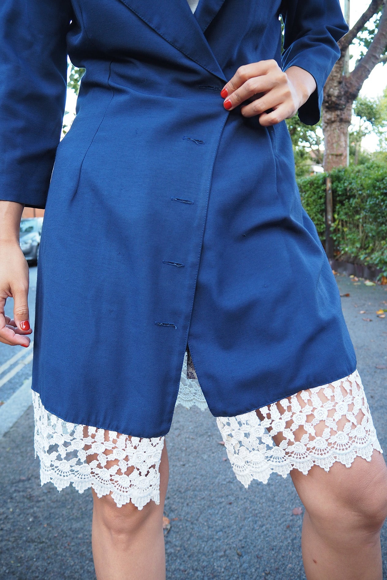 80's Dramatix Lace Shirt Gown | Navy Vintage Romantic Blouse