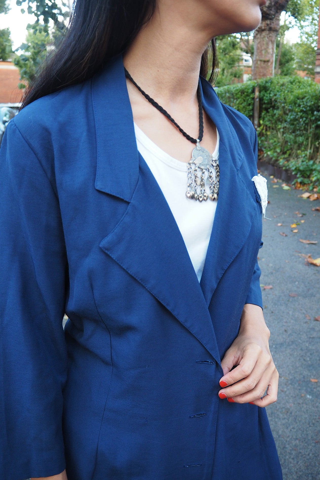 80's Dramatix Lace Shirt Gown | Navy Vintage Romantic Blouse