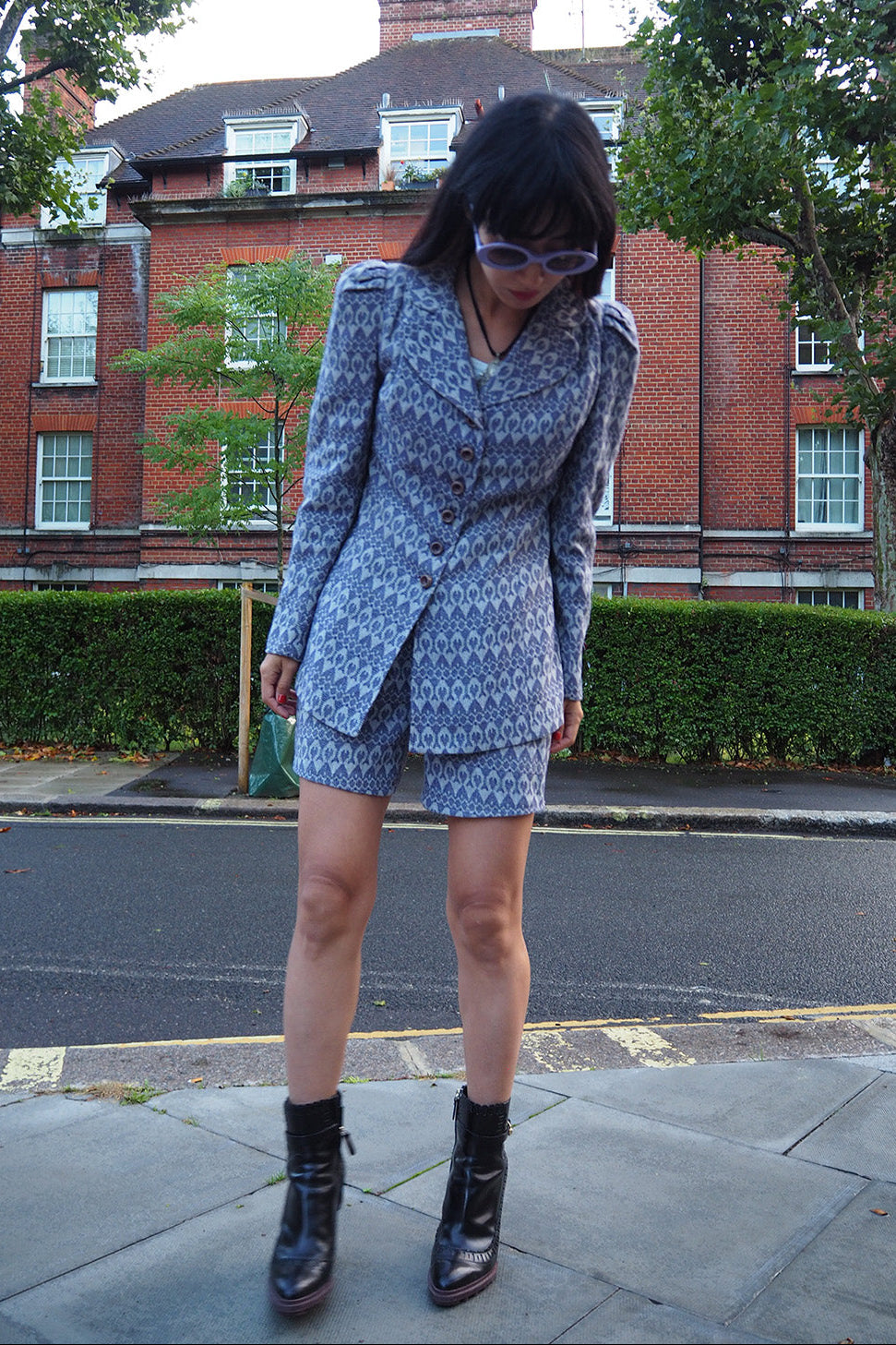 70's Matching Set Richard Shops UK | Purple Jacquard Jacket Shorts