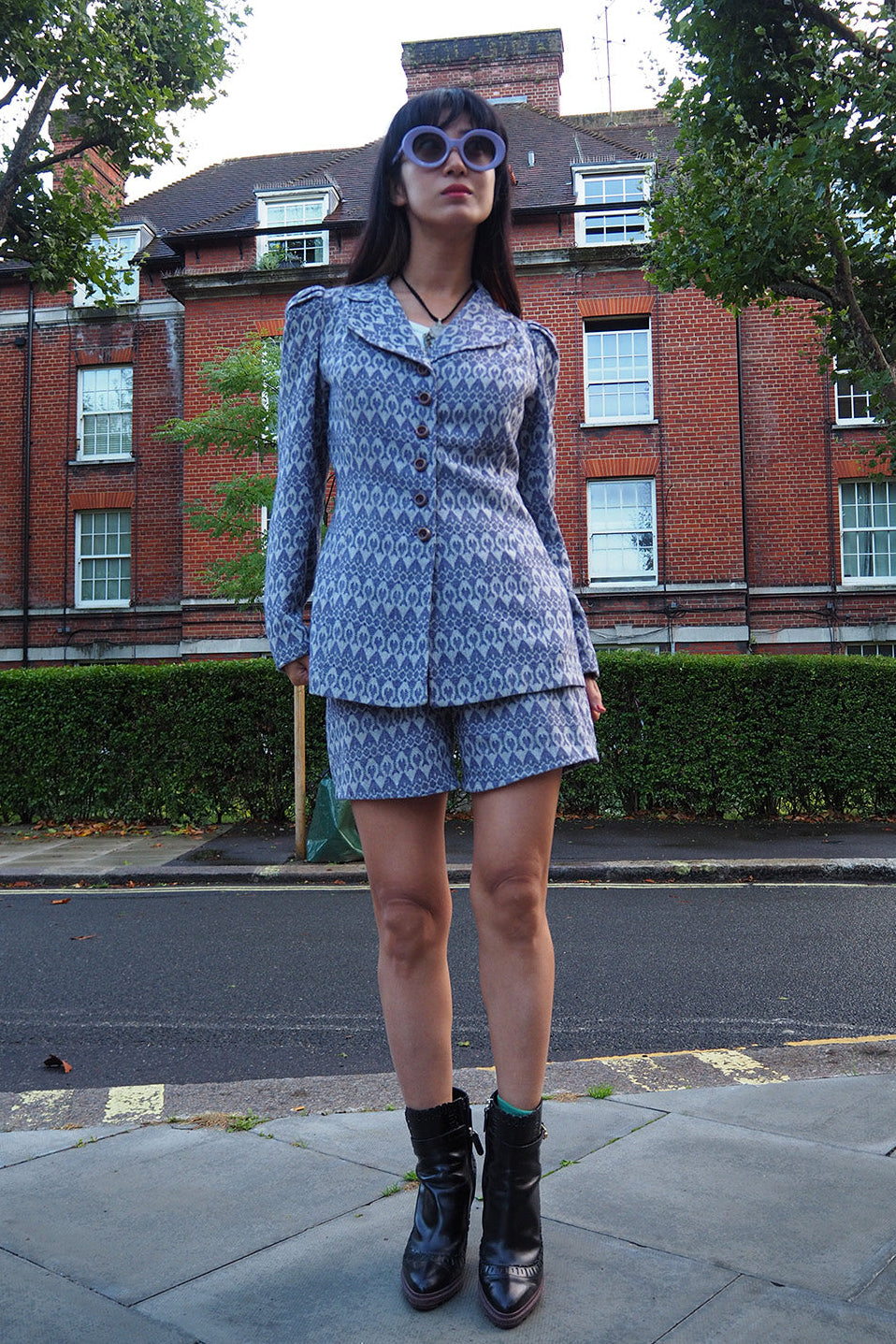 70's Matching Set Richard Shops UK | Purple Jacquard Jacket Shorts