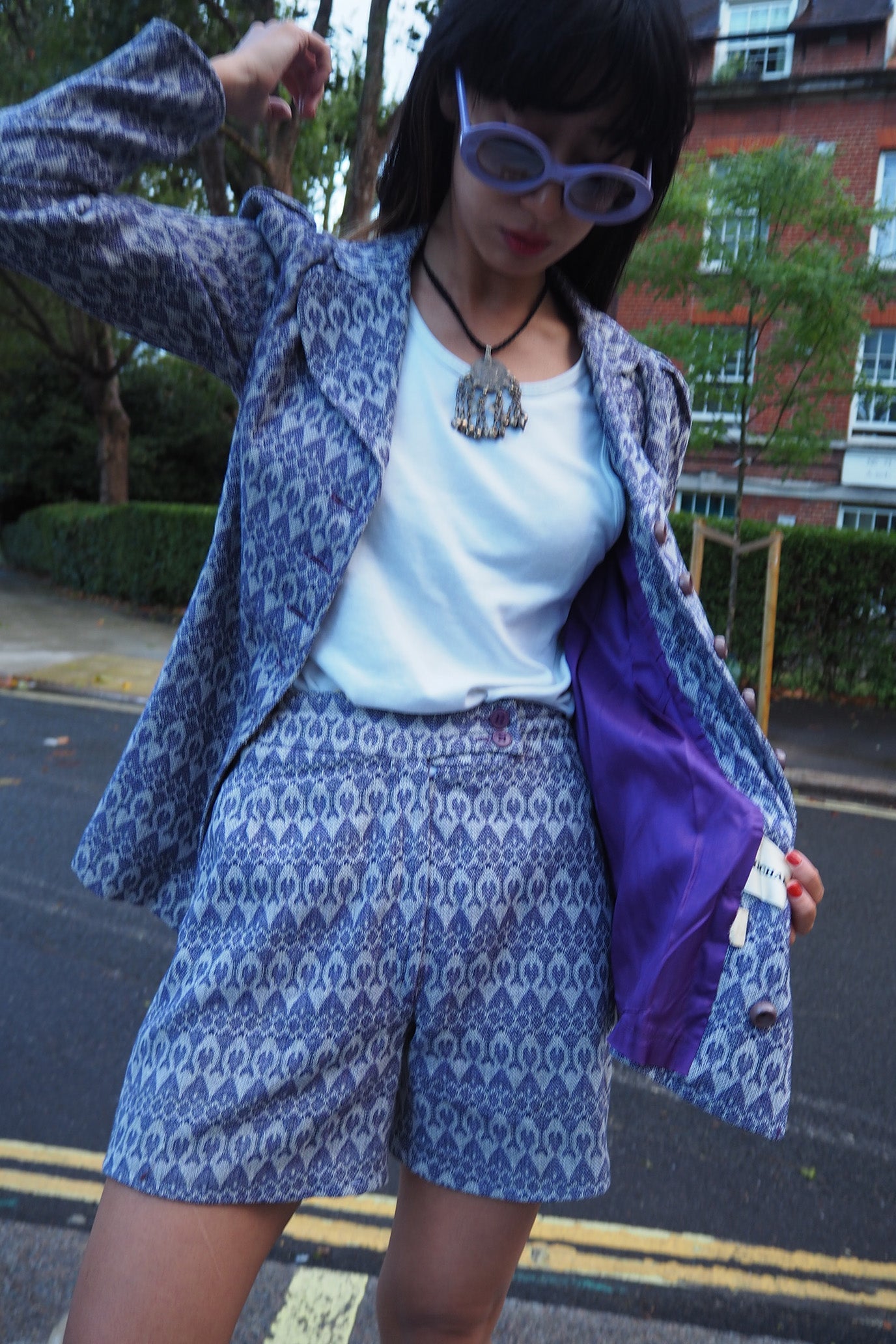 70's Matching Set Richard Shops UK | Purple Jacquard Jacket Shorts