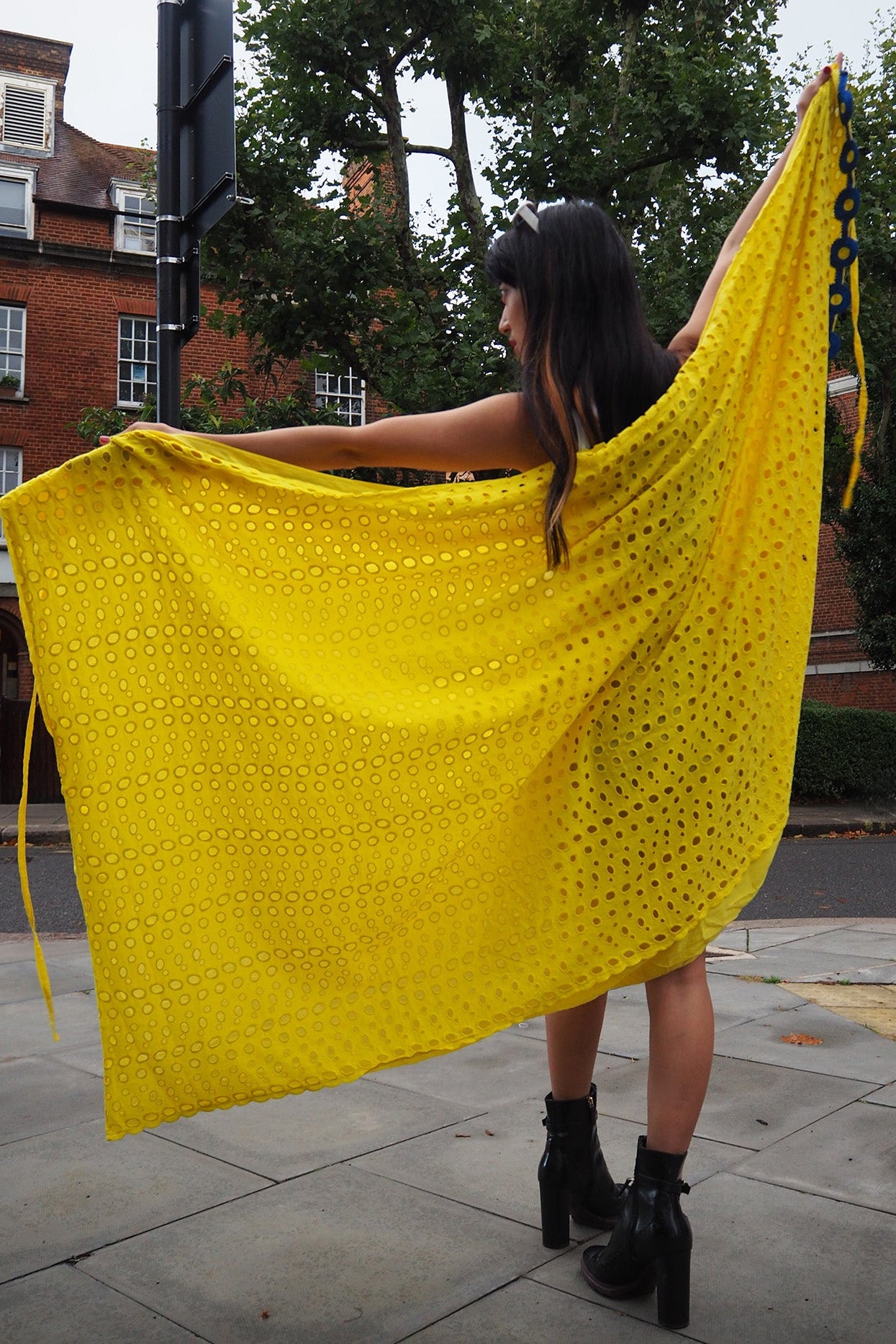 Handmade Yellow Wrap Skirt | British Embroidery Blue Vintage