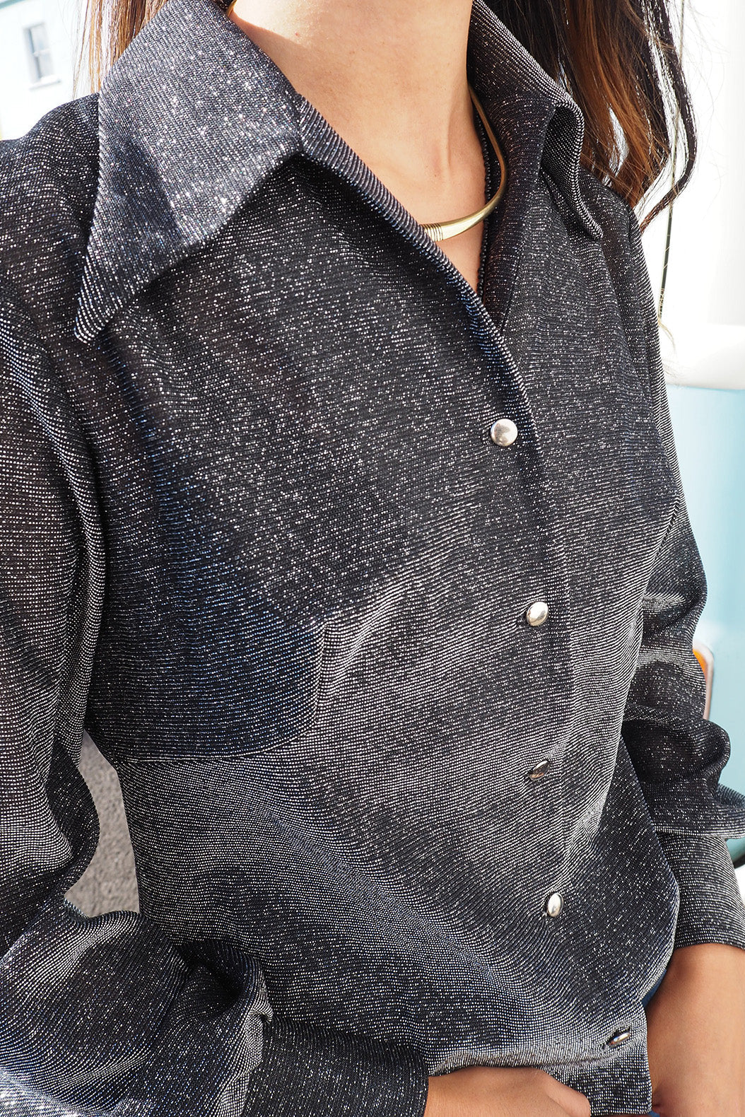 60's Silver Sparkly Shirt MACKERNESS UK | Vintage Glam Lurex Blouse
