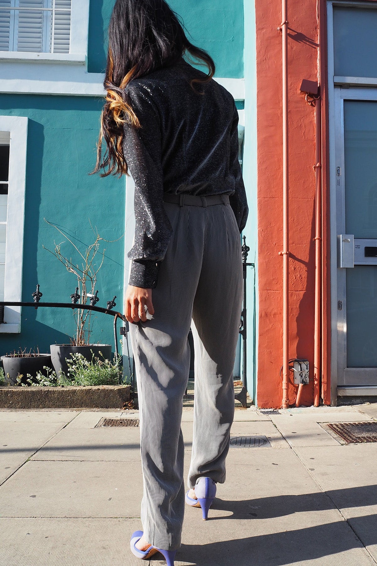 80's Stripe Pants Betty Barclay | Vintage Wide Leg Trousers