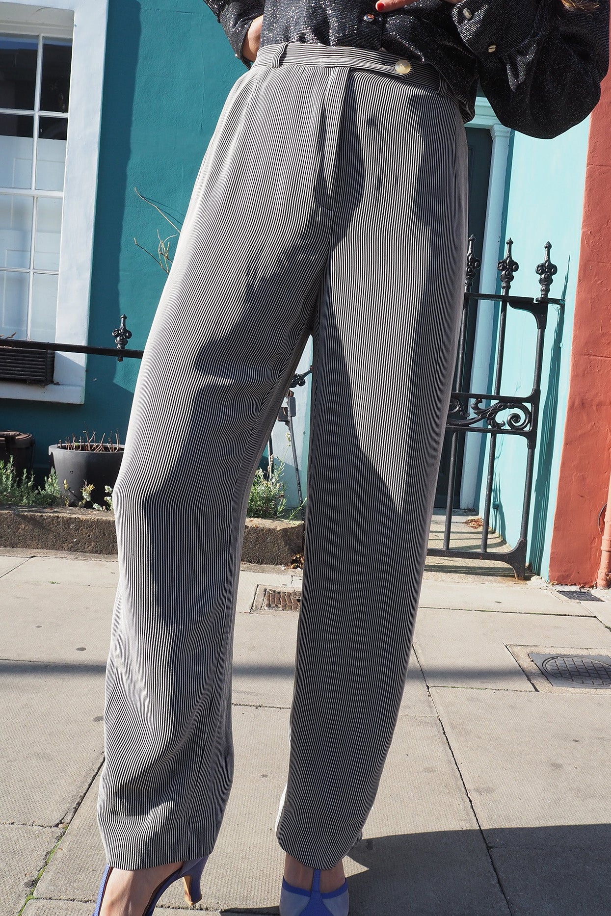 80's Stripe Pants Betty Barclay | Striped Wide Pants - The Tone