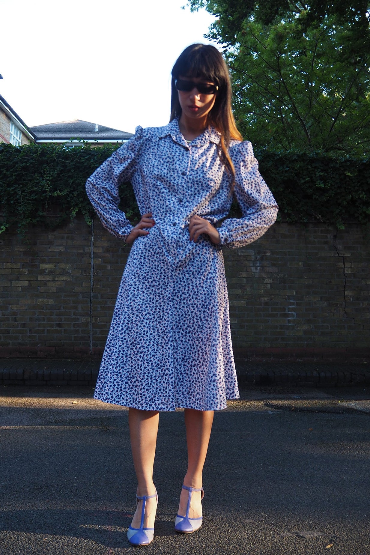 70's Eastex Midi Dress UK Vintage | Marine Style Puff Shoulder Dress