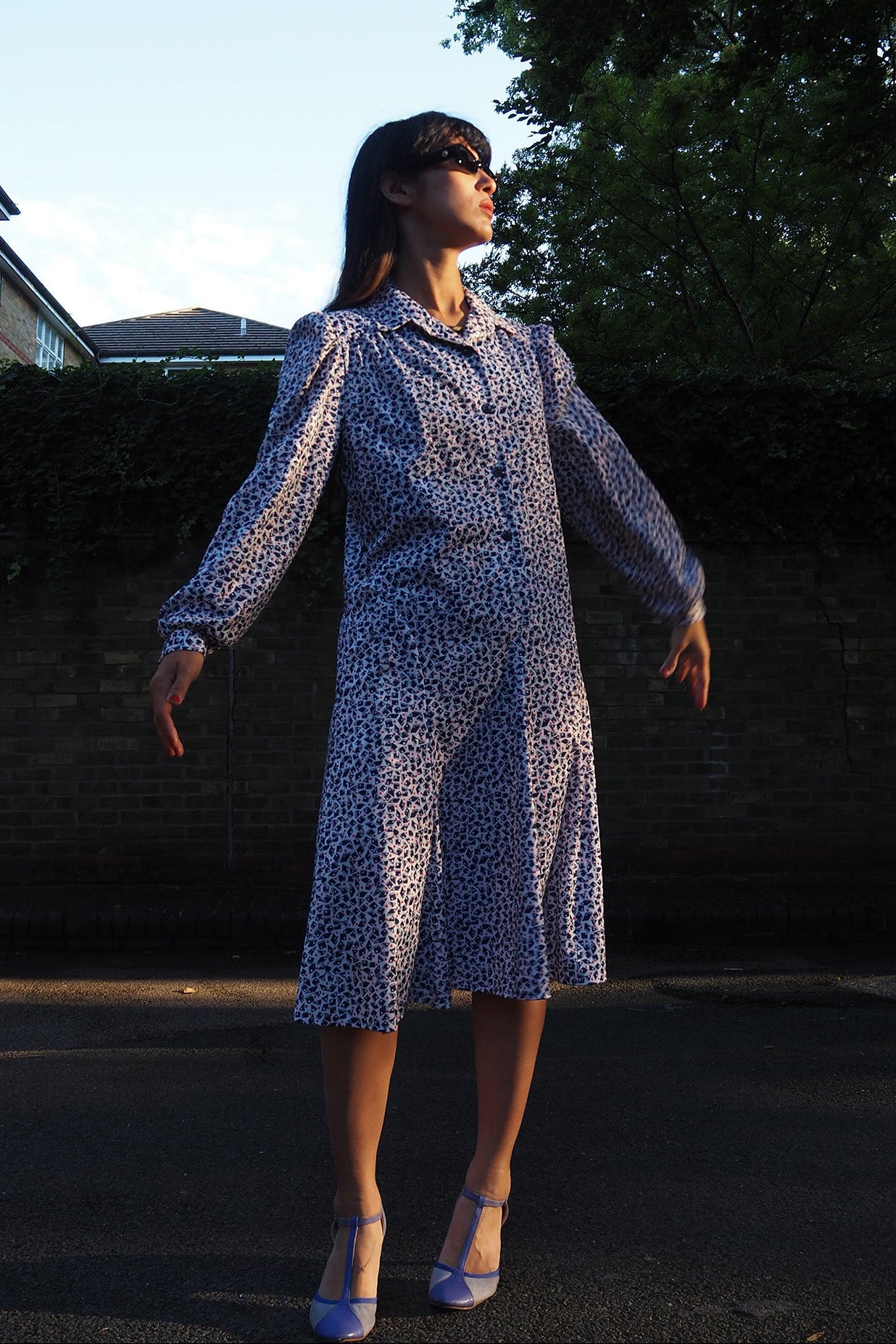 70's Eastex Midi Dress UK Vintage | Marine Style Puff Shoulder Dress