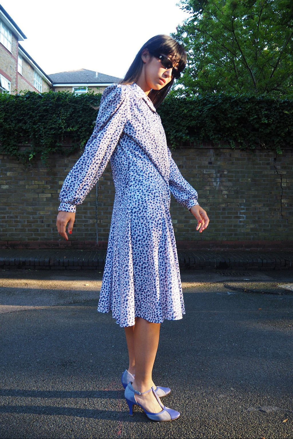 70's Eastex Midi Dress UK Vintage | Marine Style Puff Shoulder Dress