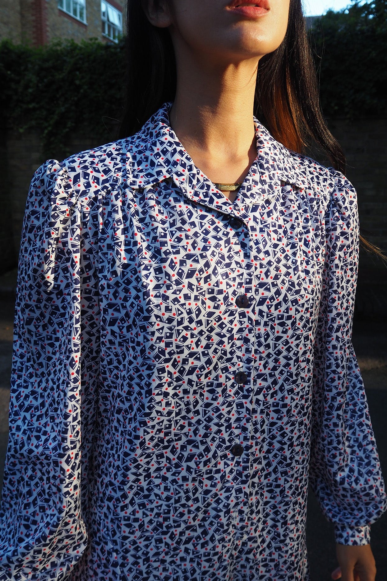 70's Eastex Midi Dress UK Vintage | Marine Style Puff Shoulder Dress