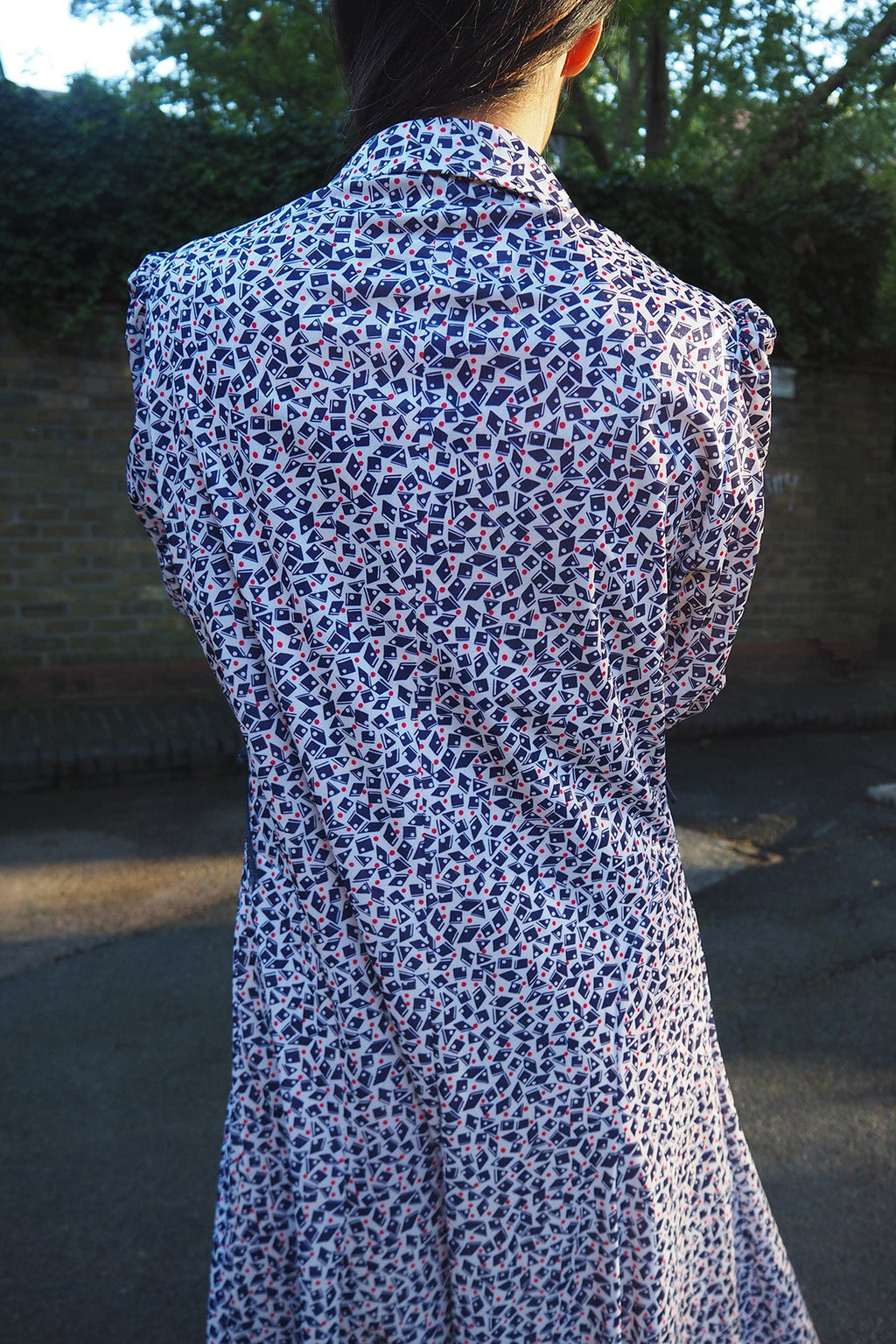70's Eastex Midi Dress UK Vintage | Marine Style Puff Shoulder Dress