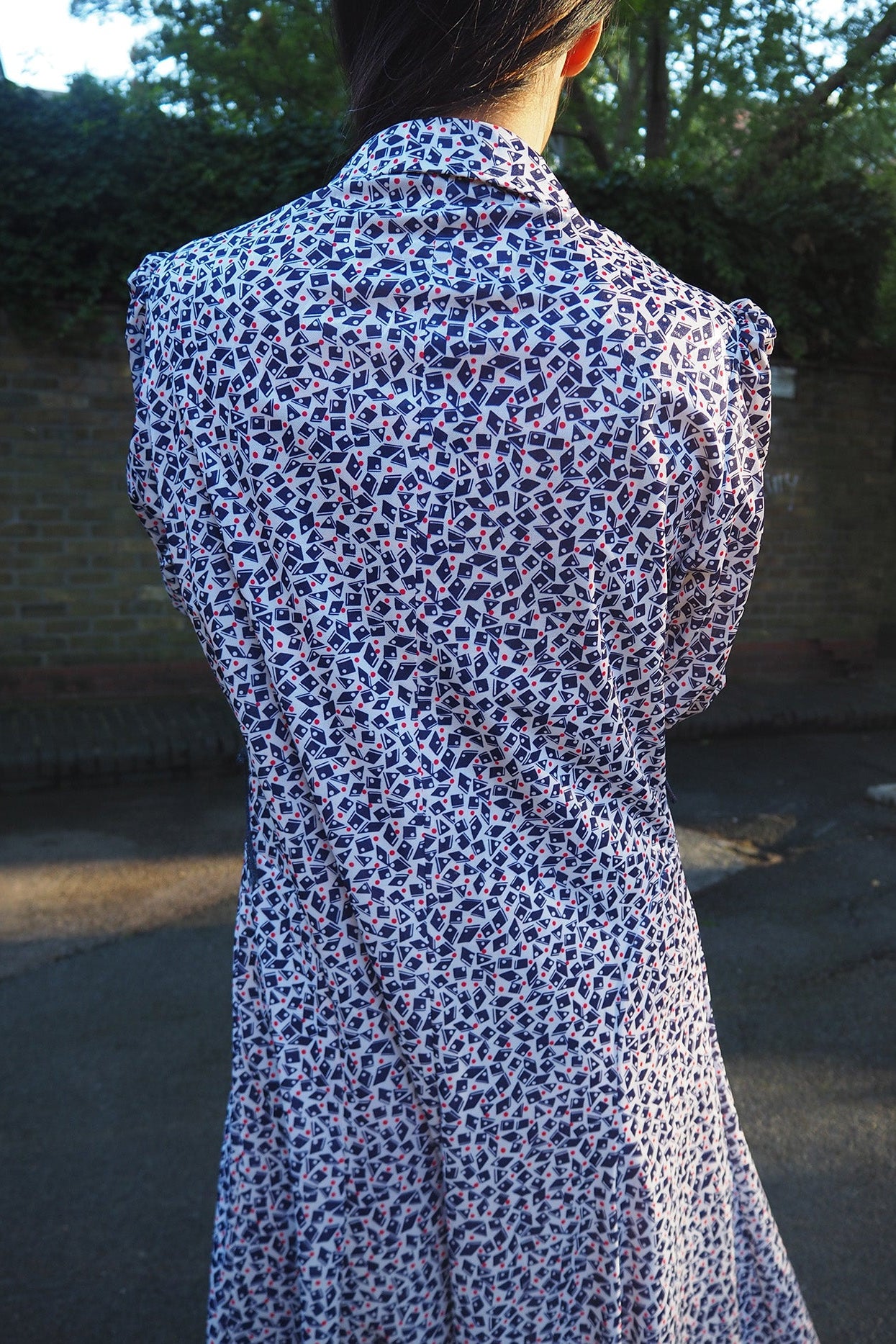 70's Eastex Midi Dress UK Vintage | Marine Style Puff Shoulder Dress