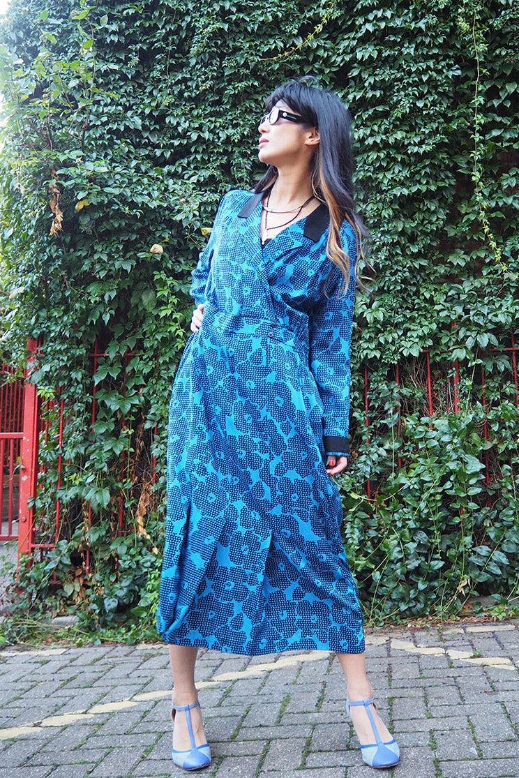 70's St Michaels Blue Dress UK Vintage | Marks & Spencer Flower Pattern