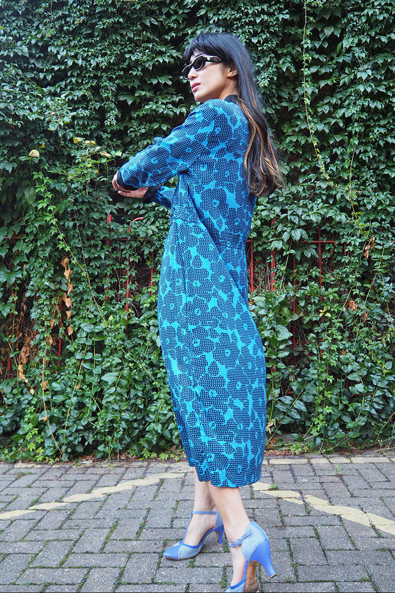 70's St Michaels Blue Dress UK Vintage | Marks & Spencer Flower Pattern