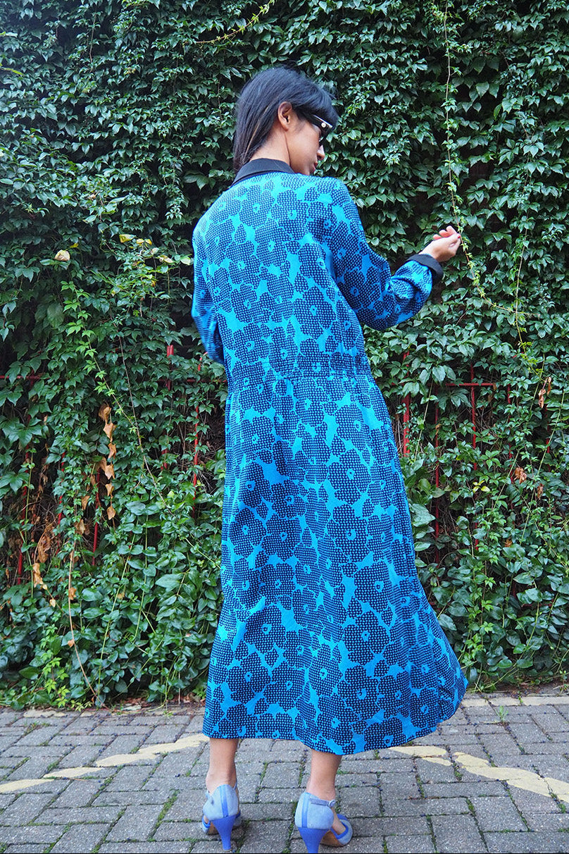 70's St Michaels Blue Dress UK Vintage | Marks & Spencer Flower Pattern