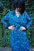 70's St Michaels Blue Dress UK Vintage | Marks & Spencer Flower Pattern