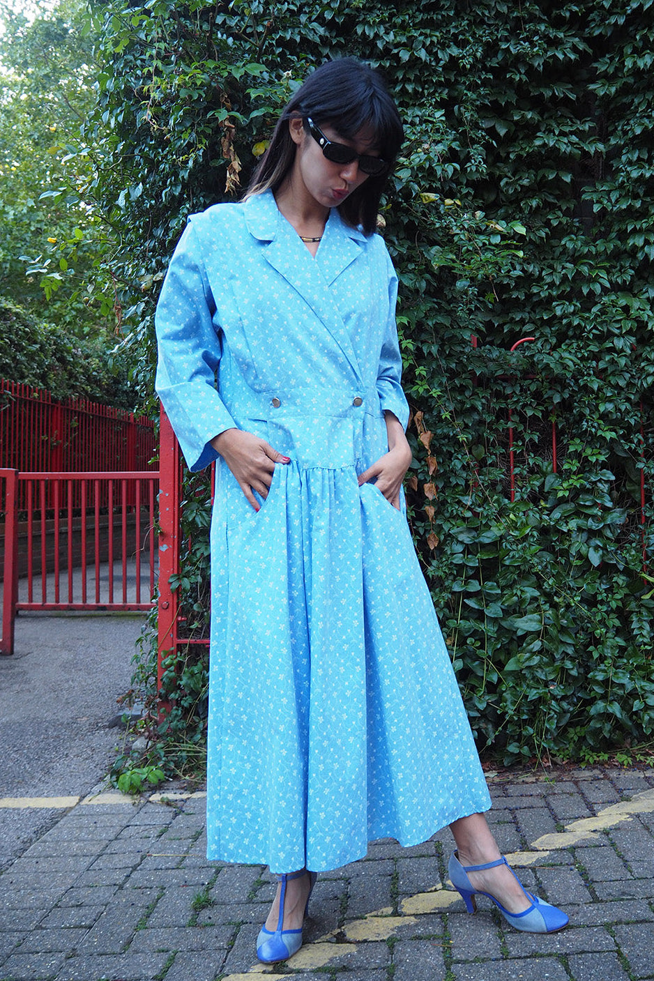 90's Yessica Dress C&A Vintage | Light Blue Tailored Floral Dress