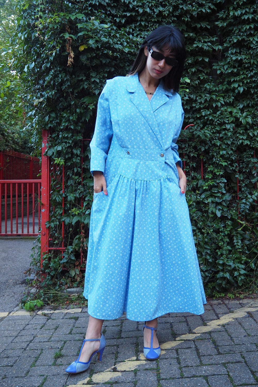 90's Yessica Dress C&A Vintage | Light Blue Tailored Floral Dress