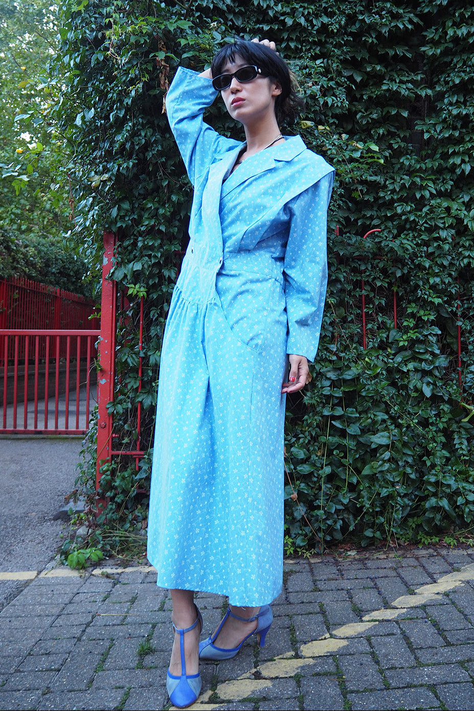 90's Yessica Dress C&A | Light Blue Tailored Floral Dress