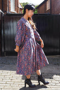 70's Liberty Print Flower Dress Vivien Smith England | Purple Floral Cotton