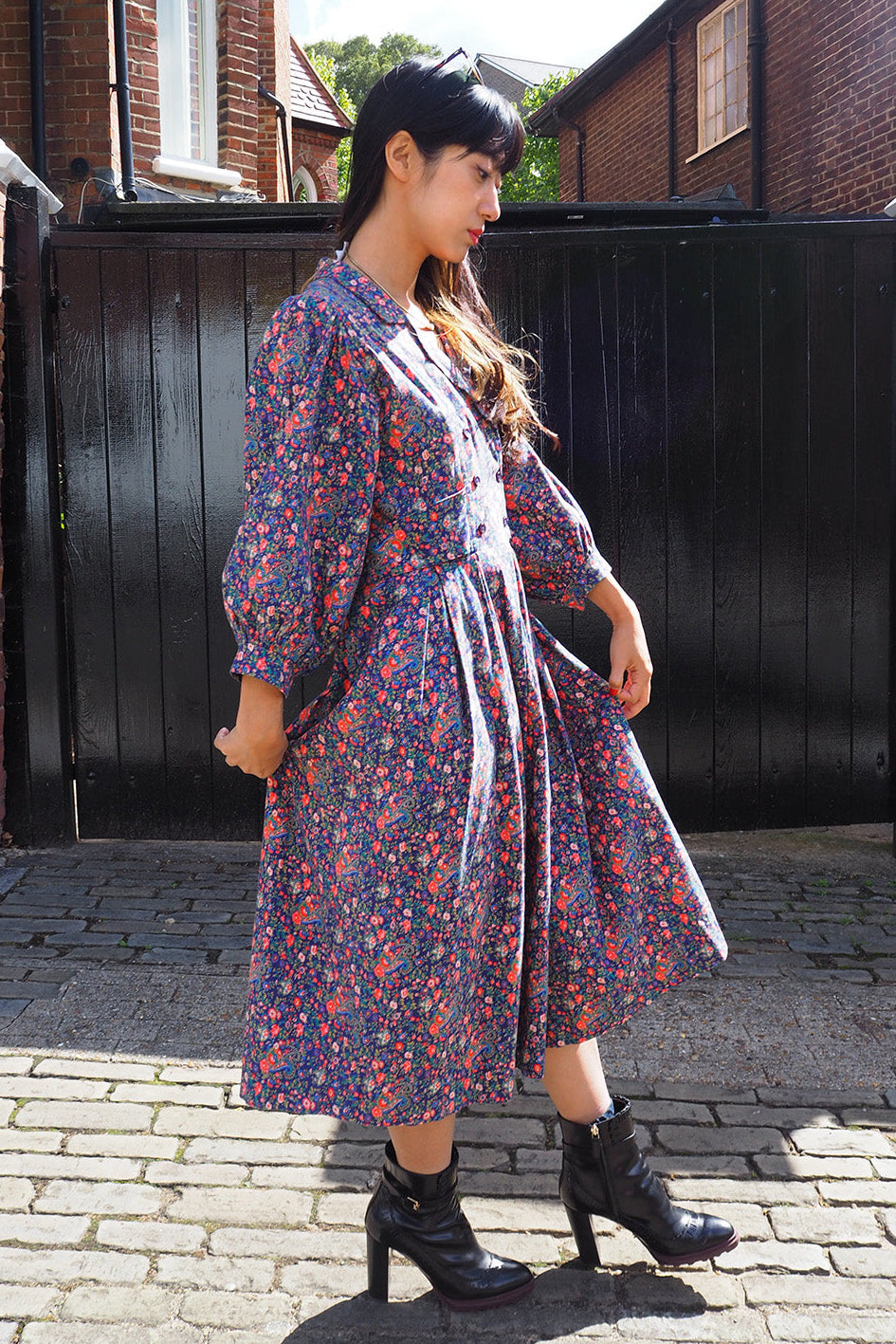 70's Liberty Print Flower Dress Vivien Smith England | Purple Floral Cotton