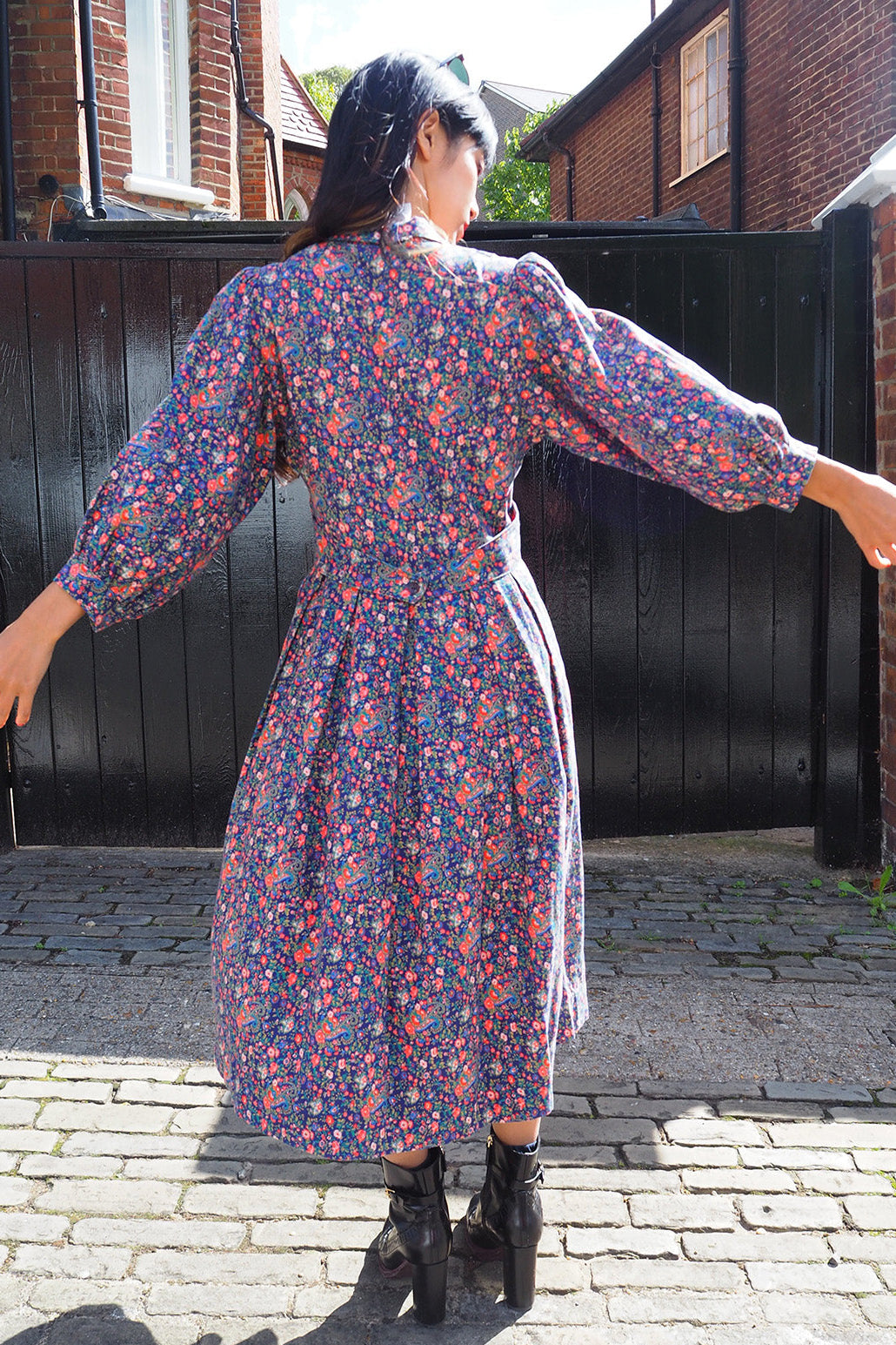 70's Liberty Print Flower Dress Vivien Smith England | Purple Floral Cotton