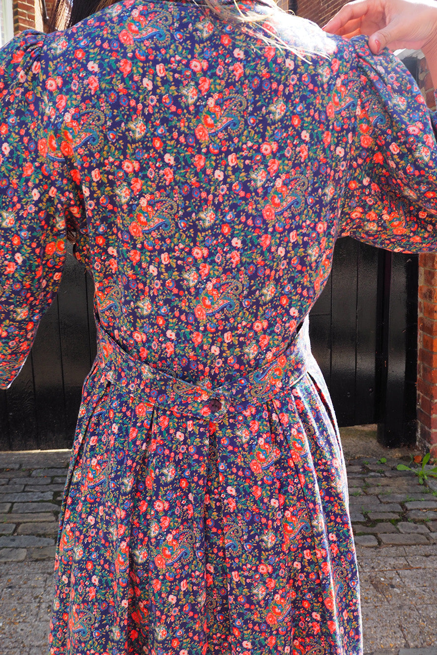 70's Liberty Print Flower Dress Vivien Smith England | Purple Floral Cotton