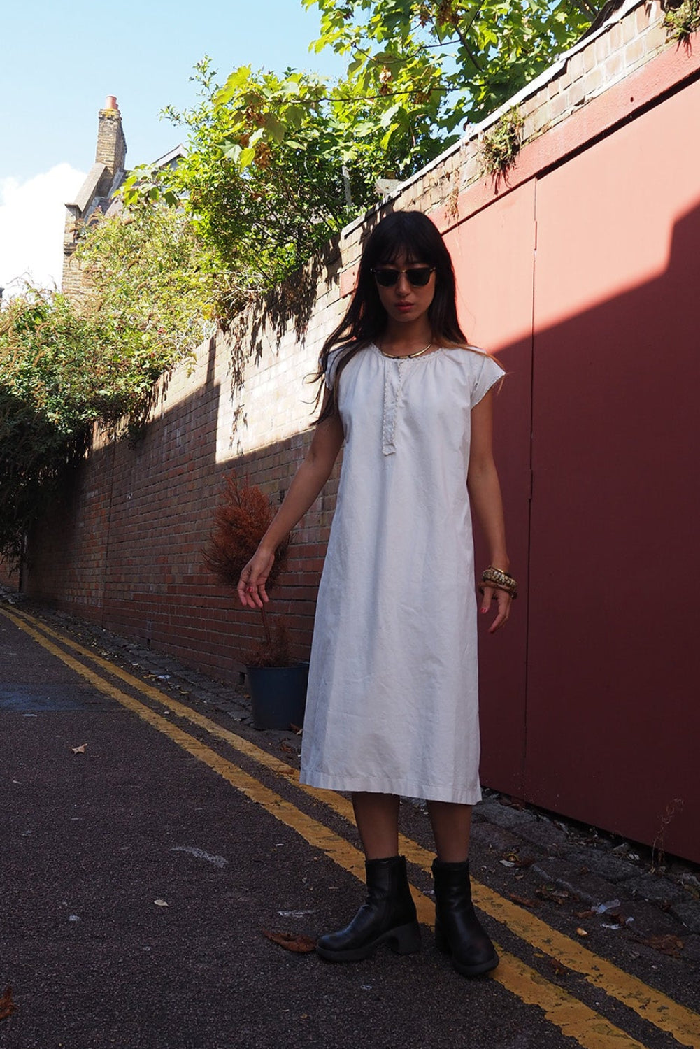 50's Vintage Rare Find White Cotton Dress with Y.G Embroidery