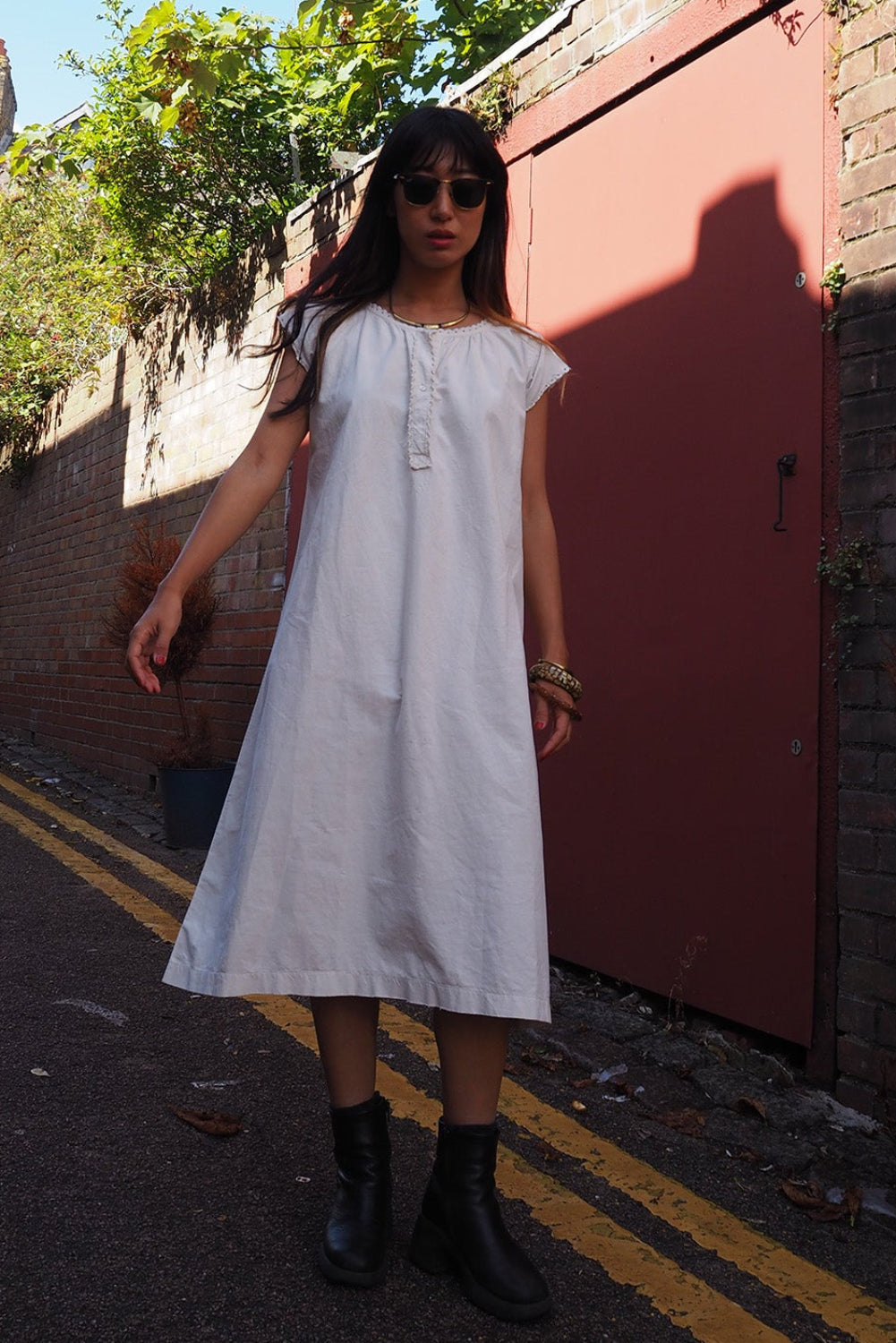 50's Vintage Rare Find White Cotton Dress with Y.G Embroidery