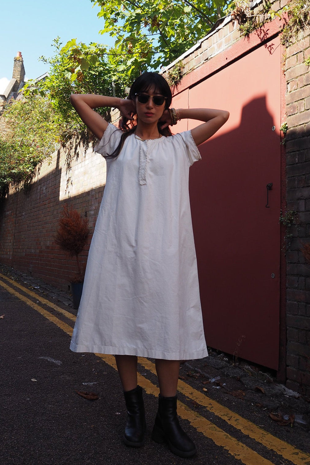 50's Vintage Rare Find White Cotton Dress with Y.G Embroidery