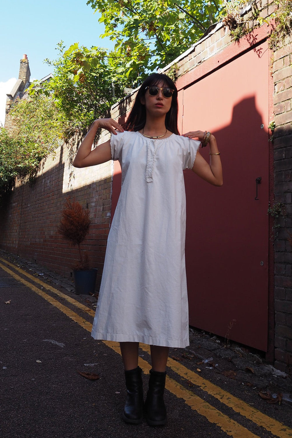 50's Vintage Rare Find White Cotton Dress with Y.G Embroidery