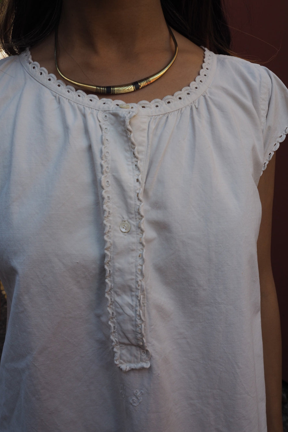 50's Vintage Rare Find White Cotton Dress with Y.G Embroidery