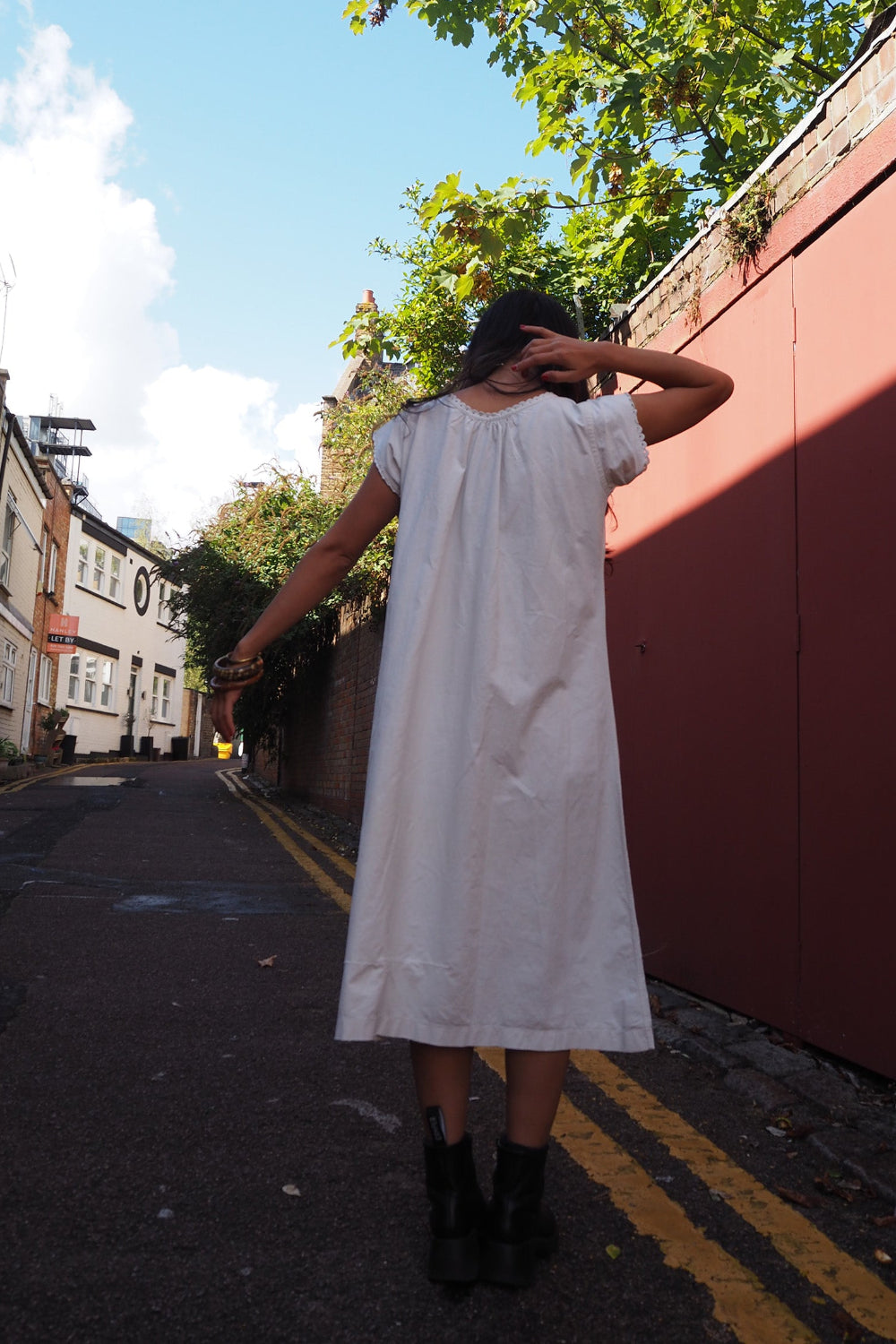 50's Vintage Rare Find White Cotton Dress with Y.G Embroidery