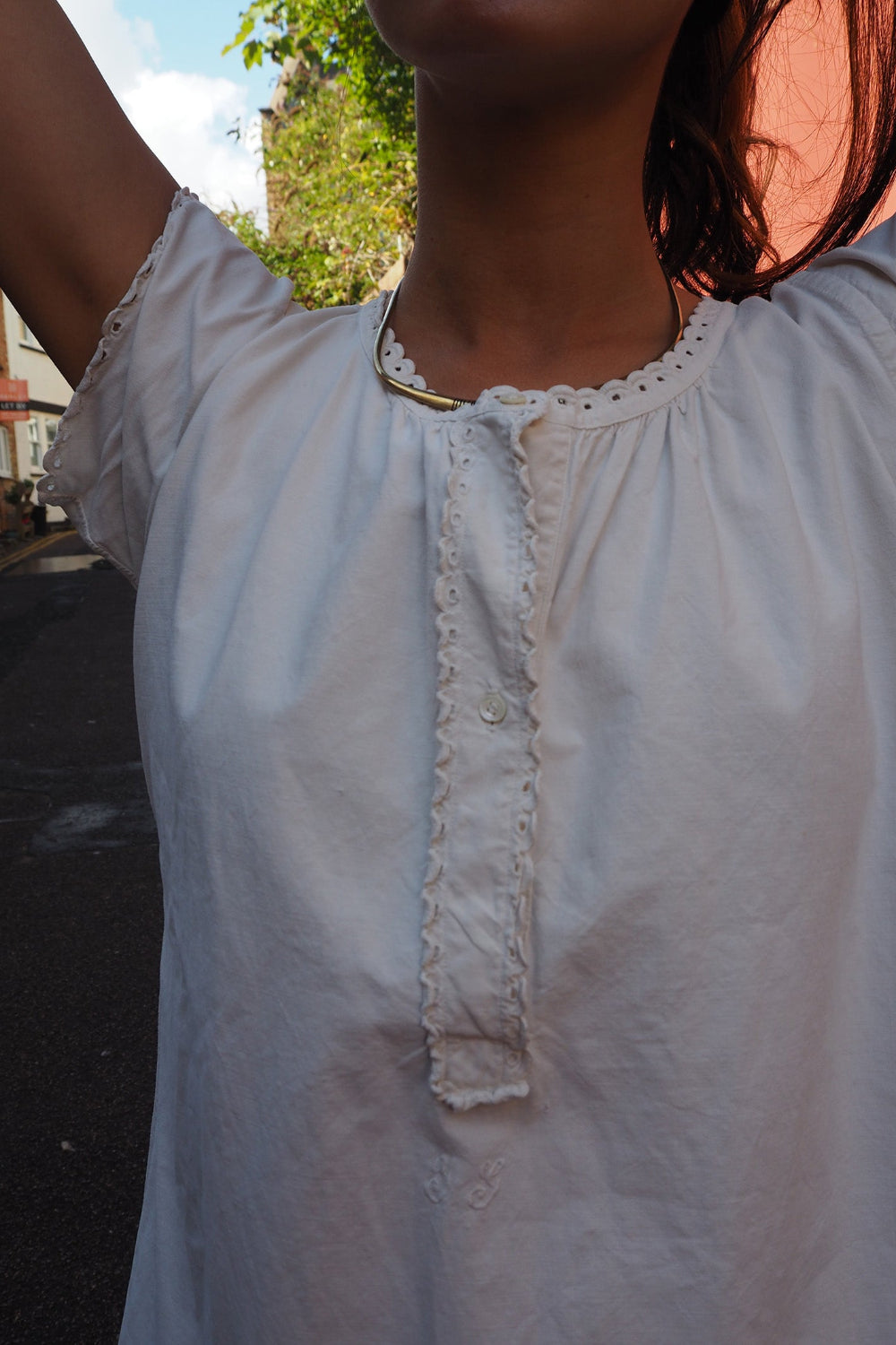 50's Vintage Rare Find White Cotton Dress with Y.G Embroidery