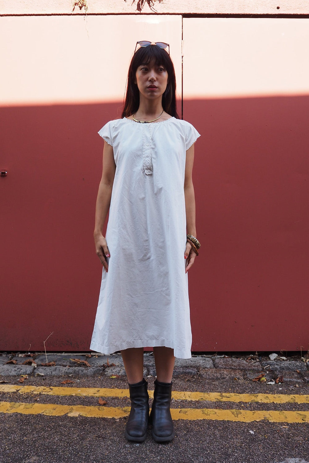 50's Vintage Rare Find White Cotton Dress with Y.G Embroidery